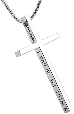 HZMAN Philipper 4:13 Kreuz Kette für Herren Inspirierend Bibel Vers Edelstahl Kreuz Halskette Anhänger Amulett Schmuck Geschenk