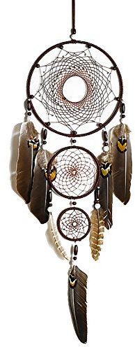 Traumfänger–Dreamcatcher Federn Dekoration Haus Wand Innen Ornament Indischen Stil Handgefertigt Hängekorb Geschenke Traumfänger klein Mädchen - Braun