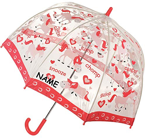 alles-meine.de GmbH Regenschirm Pferde/Tiere incl. Name - Kinderschirm transparent - Ø 70 cm - Kinder Stockschirm - für Mädchen Schirm Kinderregenschirm/Glockenschirm Pferd H..