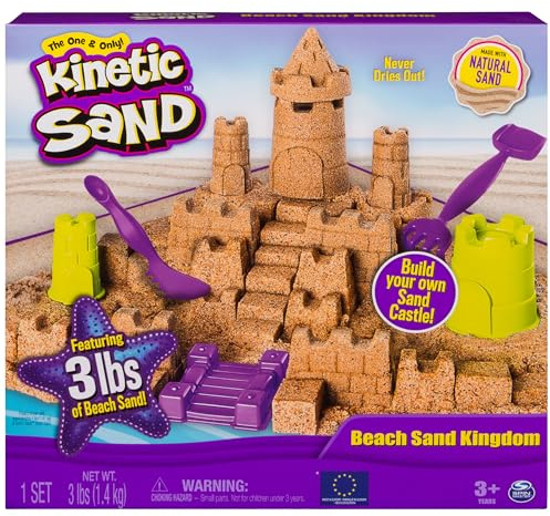 Kinetic Sand Beach Sand Kingdom Playset with 3Lbs of Beach Sand, includes Molds and Tools, Play Sand Sensory Toys for Kids Ages 3 and Up