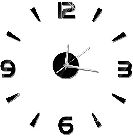 Orologio da parete senza cornice adesivo 3D autoadesivo grande specchio acrilico decorazione fai da te parete moderna casa ufficio camera arredamento Nero