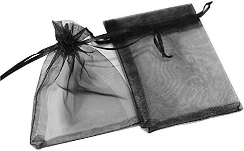 DAHI 100 Pièces Sachet en Organza Noir, Pochette 9 x 12 cm, Sacs Cadeau Organza, Pochon Bijoux, pour Mariage, Festivals, Fête, Cadeaux, Noël