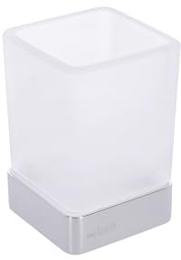 INDA | Portabicchiere da Appoggio (7x7x11cm) | Serie Lea, con Bicchiere in Vetro Satinato, Base in Ottone Facile da Installare, con Viti e Tasselli, Design Essenziale - Cromato