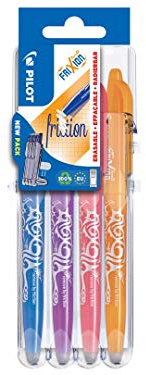 Pilot - 1 Etui mit 4 Tintenrollern Frixion Ball Fun, mittlere Spitze 0,7 mm, verschiedene Farben: Türkis, Violett, Rosa und Orange