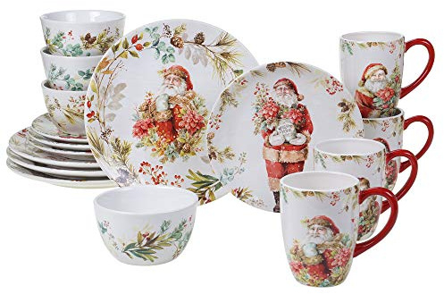Christmas Story 16pc Dinnerware Set – Service for 4 with Santa Plates, Bowls & Mugs – Vintage Holiday Ceramic Set Featuring Festive Art, Red Accents & Seasonal Charm