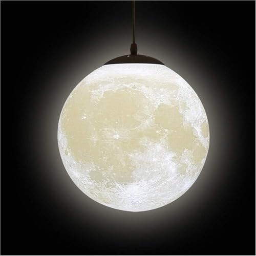 KRUIHAN 3D Mond Pendelleuchte, E27 Mondlampe Decke für Kinderzimmer, 30 cm | 3D-gedruckter PLA lampenschirm, Deckenlampe Mond für Wohnzimmer Restaurant Schlafzimmer Esstisch & Küche, ohne Leuchtmittel