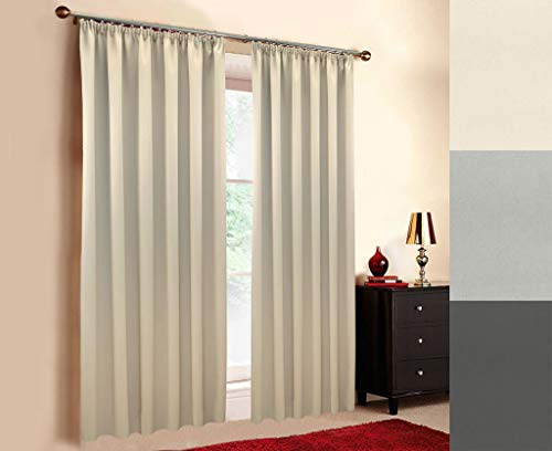 A-TEXTILE-24 Hochqualitativer schwer entflammbarer Verdunkelungsvorhang nach Maß (M1 und B1 Zertifikat), Schlaufen, Kräuselband, Vorhang nach Maß, Gardinen nach Maß, Beige (170cm (H) x 145cm (B))
