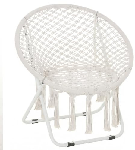 Outsunny Runder Garten-Papasan-Sessel Klappbar Makramee Beige