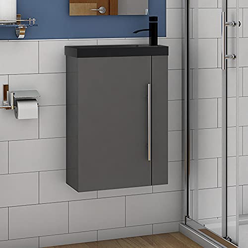 Aica Sanitär Badmöbel Set 45 cm Waschbecken mit Unterschrank Waschtisch Gäste WC kleinmöbel Anthrazit