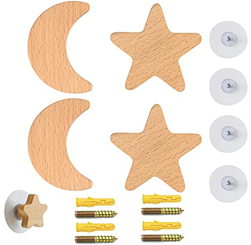 Exbrith 4 Piezas Ganchos para Ropa de Niños, Linda Percha Pared Madera, Percheros Niños Niñas Ganchos, Percha Pared Madera Ganchos Multiuso, para Decorar Habitaciones, Colgar Sombreros, Colgar Ropa