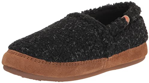 Acorn Soft & Cozy House Slippers for Women - Fleece Lining, Suede Rand, Rubber Sole, Cloud Cushion for Indoor/Outdoor, Recycled - Black, 8-9