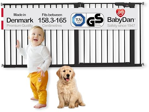 BabyDan Premier, Extra breit Ohne bohren Treppenschutzgitter, 158,3-165 cm, Babygitter/Sicherheitsgitter, Metall, Schwarz, Hergestellt in Dänemark - (Haustiergitter/Hundegitter)