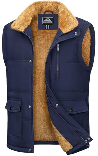 MAGCOMSEN Herren Fleeceweste Outdoorweste Thermoweste Gilet | Fleece Steppweste,Warme Daunenweste,Stehkragen,Ärmellose Weste Mit Mehrfachtaschen