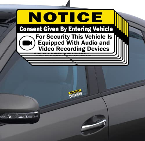 TOTOMO Audio and Video Recording Consent Sticker, Notice Surveillance & Dashcam Warning Decal Sign for Vehicle Window, Door or Glass, Front & Back Adhesive, 3 x 1.5 Inch, 8 Pack