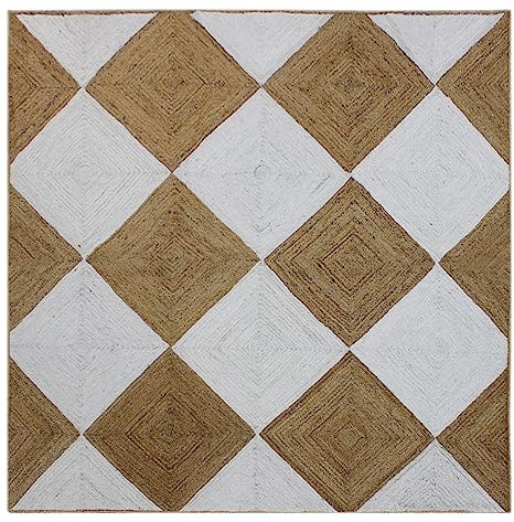 CASAVANI Indischer handgefertigter Jute-Teppich Outdoor Garten Yoga Teppich Küche Wohnzimmer Teppich Geflochten Gewebt Kelim Teppich 330 x 330 cm (11 x 11 Fuß im Quadrat)