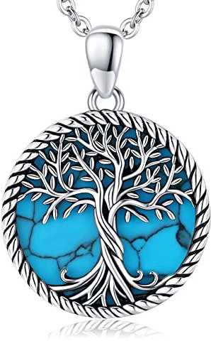 Odinstone Lebensbaum Kette Silber 925 Baum des Lebens Anhänger Keltisch Familie Halskette Türkis Schmuck für Frauen Geschenke für Damen Mutter