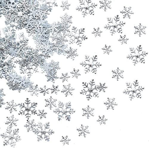 BTORER 300Pcs Snowflakes Confetti Decorations for Christmas, Winter Confetti Artificial Snow Party Pack for Wedding Birthday Holiday Party Table DIY Decorations Supplies (Silver)