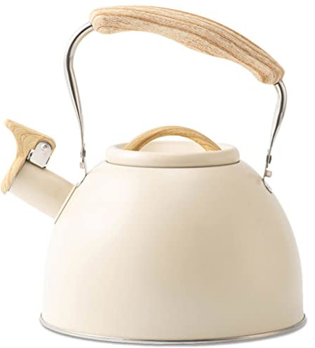 LIFKOME Edelstahl Pfeifen Teekessel Pfeifen Herd Teekessel Herd Induktion Edelstahl Schnell Wasserkocher für Die Küche Beige