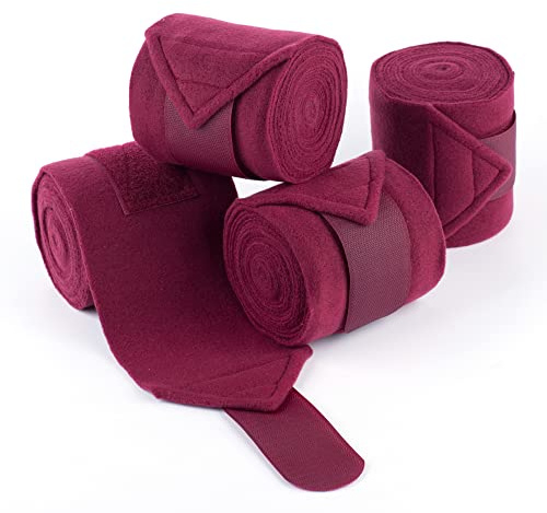 Y.J TAILS Horse Polo Wraps Soft Fleece Polo Wraps Equestrian Leg Bandage Wrap Set of 4 Packs (Wine Red)
