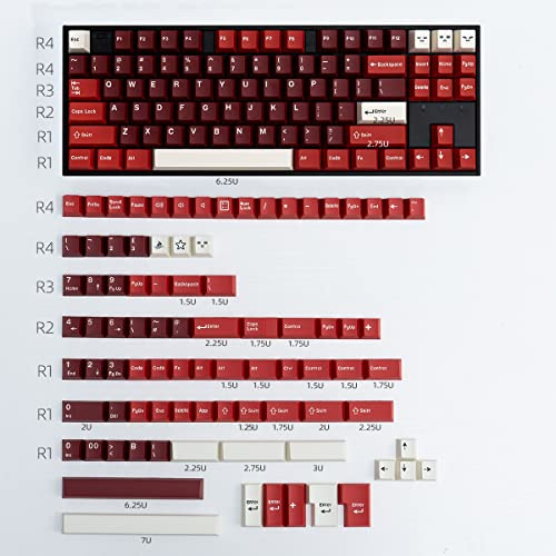 Jamon Keycaps Set 173 Tasten Cherry Profile Doubleshot Custom Keyboard Red Keycaps ISO ANSI für Cherry MX Mechanische Tastaturen