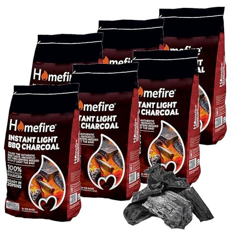 Instant Light Charcoal for BBQ Grill - Pack of 12 x 1kg BBQ Instant Light Lumpwood Charcoal Grill Bags with Topline Card for Outdoor Barbecues, Fire Pit, Camping or Picnics