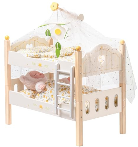 ROBOTIME Baby Doll Bunk Beds, Doll Cribs for 18 inch Dolls, Wooden Doll Beds Cribs fits American Girls (Wood, 2 Pcs Beds)