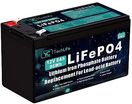 Batteria Lifepo4 12V 8Ah, Batteria Litio Ricaricabile Ciclo Profondo fino a oltre 3000 Cicli, BMS 10A integrato, utilizzata per energia solare/eolica, illuminazione altro ancora