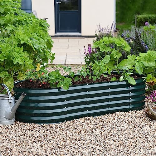 Garden Gear Galvanised Metal Raised Vegetable Flower Planter Trough Grow Bed Box Set up Six Shapes Outdoor Herb Garden in Hunter Green (Hunter Green x1)