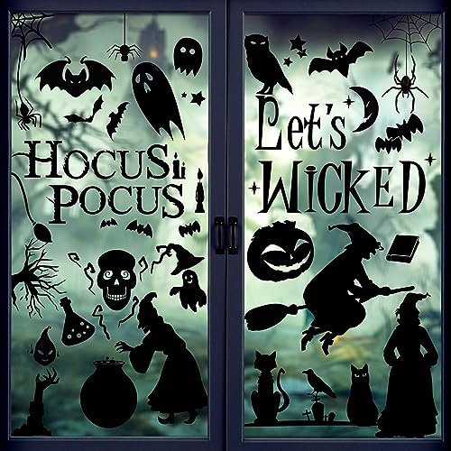 Toptime Halloween Fensteraufkleber, 102 Stück Fensterbilder mit Hexen-, Fledermaus- und Gespenstermotiven, 9 Blatt Halloween Aufkleber kleine Fenstersticker, Halloween Deko für Glas, Wand, Spiegel