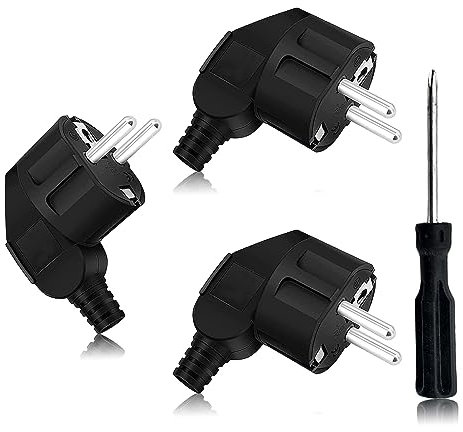 3 Piezas Clavija Enchufe Macho, Enchufe Macho 16A 250V, 3,5KW-IP20 Clavija Enchufe Schuko Macho Para cables de 8 a 9 mm, Enchufe Macho Exterior Negro Para Interiores y Exteriores Con 1 destornillador