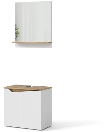 Vicco Set di mobili da bagno Marelle, Bianco, 60 cm | composto da specchio da bagno e mobile sottolavabo