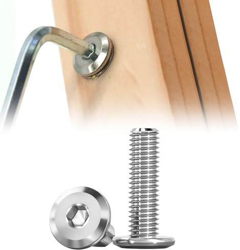 SUNXULIMI M6 x 50mm Flat Round Head Hex Socket Cap Screws Bolts, Furniture Screws, Metric Allen Hex Drive, Stainless Steel 304, Bright Finish, Fully Threaded, 10PCS