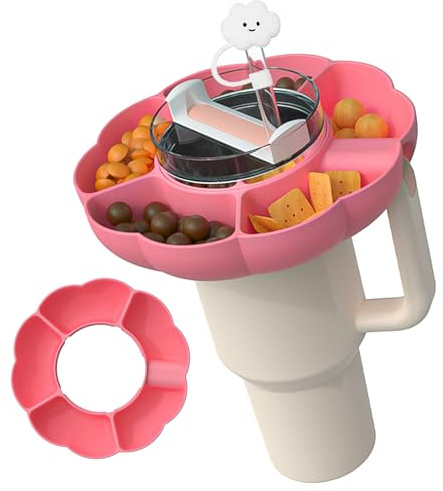 Charlux Snack Tray with Handle & Silicone Bowl for Stanley Cup - 30 oz, Pink