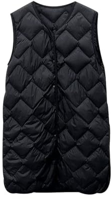 Gilet Piumino Donna Leggero Lungo Gilet Imbottito Donna Invernale Gilet Trapuntato Donna Giubbotto Giacchetto Smanicato Donna Giacche Piumini senza Maniche Ultralight Gilet Imbottiti Donna Nero 3XL
