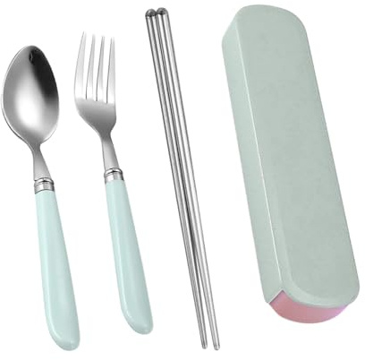 Fulenyi Ustensiles de Cuisine, ustensiles de Voyage avec étui - Couverts de Voyage en Acier Inoxydable | Cuillère Fourchette portative avec boîte de Rangement, ustensiles de dîner pour Pique-Nique de