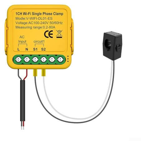 for TUYA Smart Power Monitor, 100A WiFi Power Meter with Transformer Clamp Energy Meter 110-240V AC 50/60Hz Power Meter Monitor( Way)