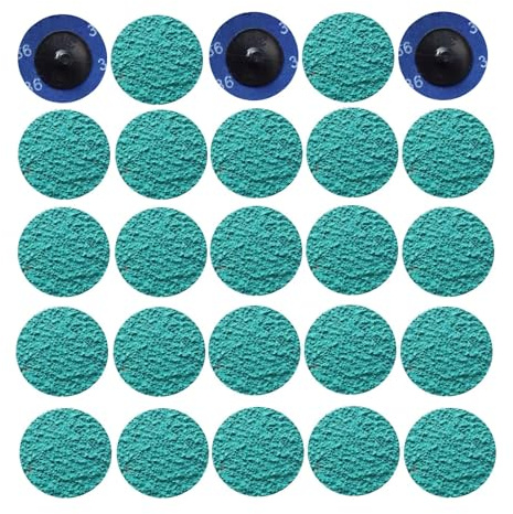MiJunHD Lot de 25 disques abrasifs 50 mm en oxyde de zirconium grain 36, support à verrouillage rapide, disques abrasifs à changement rapide pour finition de surface, meulage, polissage, décapage de