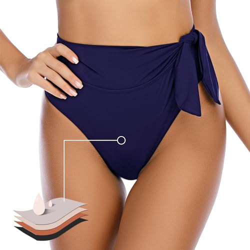 JFAN Slip Bikini Vita Alta Regolabile Donna Fondo Bikini per Donna Triangolo Classico Ruched Bikini Elegante Slim Gonna da Bagno,Blu Navy,S