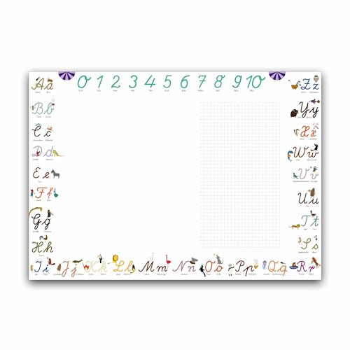 ABC Kinder Schreibtischunterlage Papier | DinA2, 25 Blatt | Kariertes Feld | Alphabet mit Hilfslinien zum Lernen & Üben | Zum Kritzeln, Zeichnen | 2. Klasse