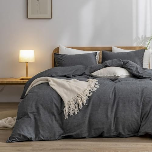 Gezu Bettbezug, grau, 140 x 200 cm, Baumwolle, einfarbig, Bettwäsche für Erwachsene, 1 Person, Bettbezug, Baumwolle, mit 1 Kopfkissenbezug, 65 x 65 cm, Reißverschluss