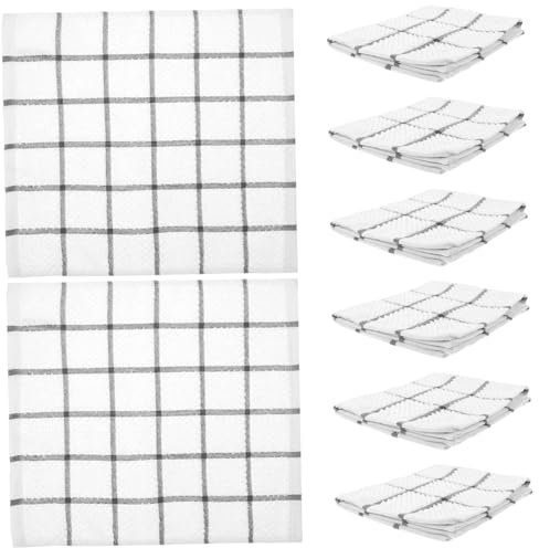 CIYODO 8pcs Cotton Kitchen Dish Towels Thickened Grey Plaid Dishcloths Multifunctional Dishwashing and Cleaning Cloths for Home and Kitchen Use
