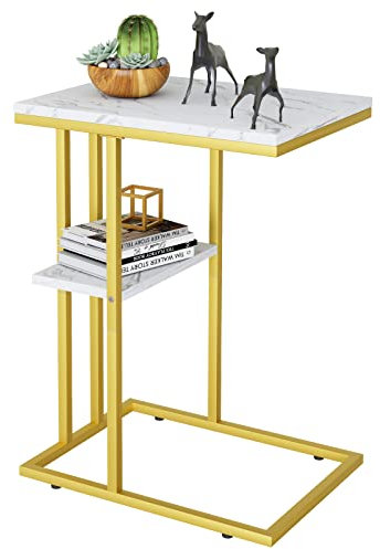 Beistelltisch C Form, Couch Beistelltischs, Kaffeetisch Kleiner Tisch, Sofa Tisch Beistelltische Bett, Side Table Beistelltische Sofa, Couchtisch Klein Laptop Tischs, Sofatisch, Holzigkeit, Gold
