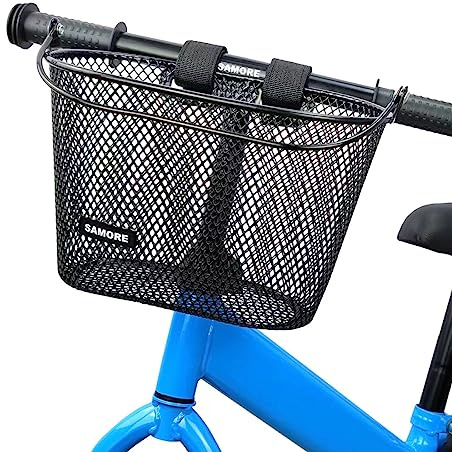 SAMORE Front Bike Basket for Kids Metal Black Bicycle Baskets for Girls & Boys Children Bicycle Basket with Handle Fits Triycle, Scooter, Balance Bike
