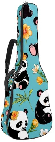 Universale Tasche für Akustikgitarre, 109 x 42,9 x 11,9 cm, wasserdichte Gigbag mit mehreren Fächern, süßer Panda auf Blau, mehrfarbig, 42.9x16.9x4.7 in, Gitarrentasche