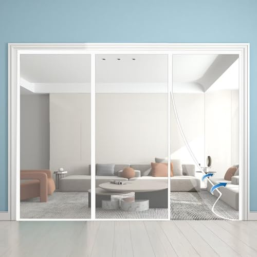 Moustiquaire Porte Fenetre AimantéE, 210x280cm Fermeture Automatique Anti Insectes Moustiquaire，Sans Perçage Rideau，pour Portes Balcon Salon Terrasse Blanc