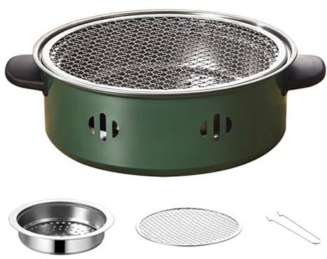 Kleiner Camping-BBQ-Grill tragbarer Tisch-BBQ-Grill Holzkohlegrill Räucherofen Lagerfeuerofen zum Kochen Picknicks Strand Garten Terrasse,Grün,28cm