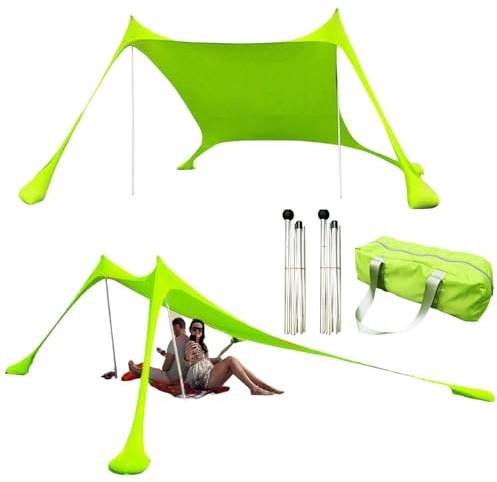 Strandtält solskydd – strandskydd baldakin, familjens färgglada strandskydd | strandparaply, solskydd med 4 aluminiumstänger, bärbar, enkel att installera familjeskydd för strand, camping, fiske