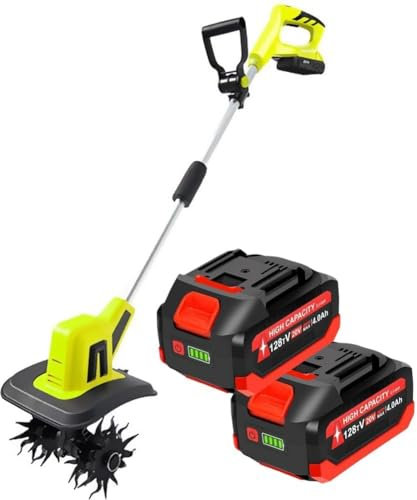 ZYJIX Electric Garden Tiller Cultivator, Battery Powered Soil Cultivator with 4 Steel Blades, Perfect for Garden Work