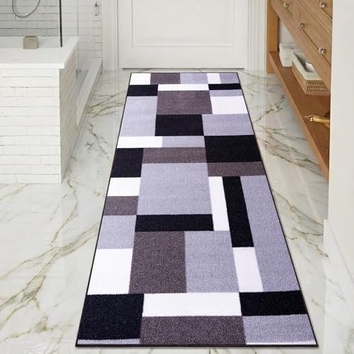 Cozy Haven Navajo Runner Rug – Washable Hallway Carpet Runners, Non-Slip Floor Mats for Kitchen, Living Room, Corridor, Entryway, Door Entrances - (Grey Black, 80x150 cm)