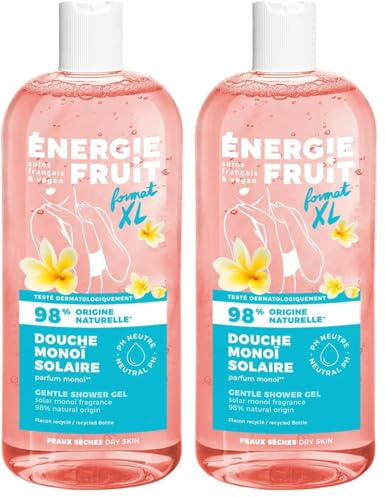 ENERGIE FRUIT | Gel Douche pH Neutre | Monoï & Macadamia BIO | Fabrication Française | Vegan | 500ml (Lot de 2)